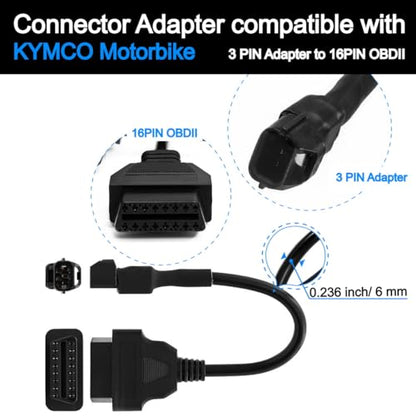 OBD2 Diagnostic Adapter Cable OBDII 3 Pin to 16 Pin Compatible with KYMCO Motorcycle - color: per KYMCO 3Pin