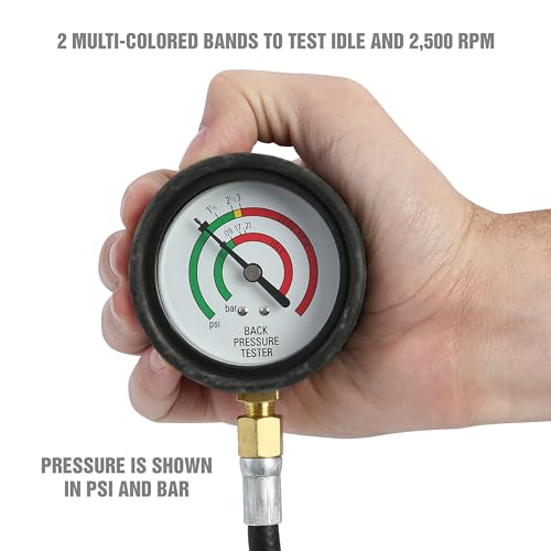 OEMTOOLS 37263 Exhaust Back Pressure Tester/Gauge Kit, Exhaust Gauge Diagnoses Catalytic Converter Issues, Oxygen Sensor Adapter, psi/Bar Readings
