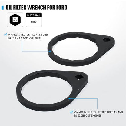 SMOTIVEPRO Professional Oil Filter Wrench Set 32-Piece, with Oil Filter Cap Removal Tool (63.5-100mm), Socket (24-38mm), Adjustable Wrench, Drain Plug Removal Tools and T-Handle (1/2" & 3/8" Drive)