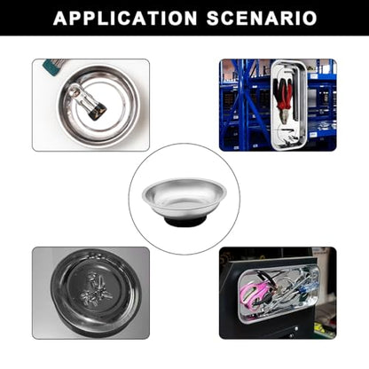 2 PCS Magnetic Parts Tray Set, Stainless Steel 3" Round Magnetic Bowl Trays for Mechanic's, Magnet Tool Parts Tray for Screws, Bolts, Nuts, Washers, Pins, Metal Parts - color: 3" Round