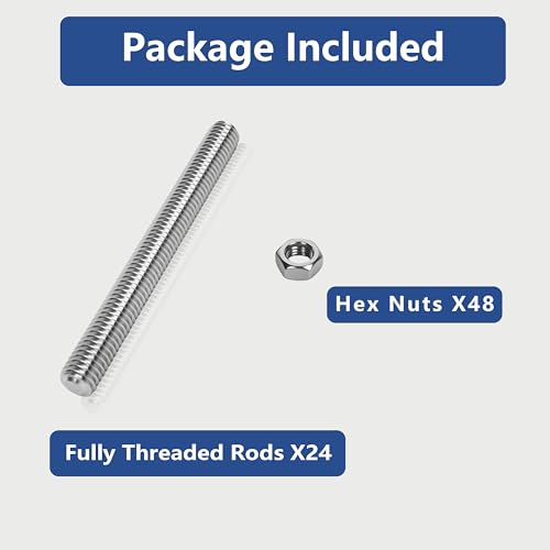 24 Pcs 304 Stainless Steel M6 Fully Threaded Rod,1"(26mm) Threaded Rod,Right Hand Threads，with Nuts (24, M6x26mm) - size: M6x26mm