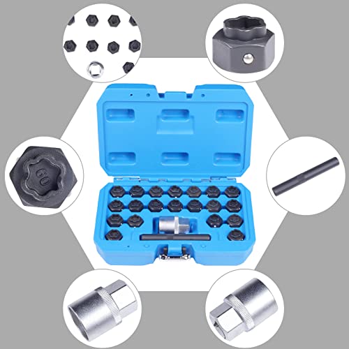 22PCS Wheel Lock Key Removal Kit Fit for BMW Wheel Locking Key, 1/2" Drive Impact Easy Out Bolt Extractor Socket Set, Automotive Anti-Theft Lug Nut Bolt Stud Key Remover Socket