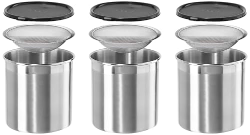 Oggi Stainless Steel Jumbo Grease Container with Removable Strainer and Snug Lid. Perfect container for fryer oil, bacon drippings, lard and ghee oil. Large capacity can - 1 Gall / (Pack of 3) - size: 4 Quarts (Pack of 3)
