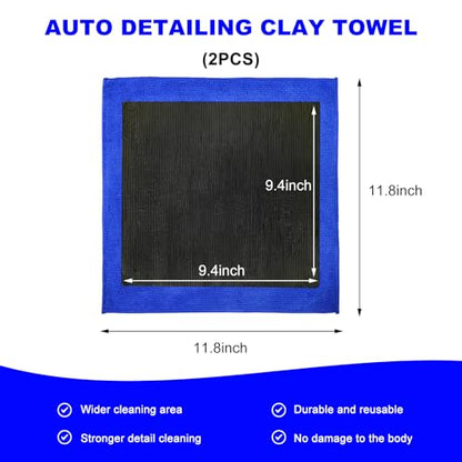 2 PCS Clay Towel, 12"×12" Fine Grade Microfiber Clay Bar Alternative Scratch-Free Cloth, Auto Detailing Clays Towel for Enhancing Paint Gloss Improving Wax Sealant Bonding - color: 2pcs