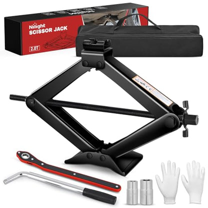 Nilight Scissor Jack Kit for Car 2 Ton(4409 lbs), Heavy Duty Portable Steel Scissor Lift Jack Car Tire Changing Kit with Ratchet & Lug Wrench for Sedan SUV MPV, 3.9''-15.7'' Lifting Range, Black - size: 2T with Ratchet & Lug Wrench Set, Black