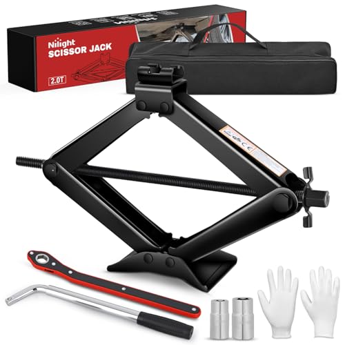 Nilight Scissor Jack Kit for Car 2 Ton(4409 lbs), Heavy Duty Portable Steel Scissor Lift Jack Car Tire Changing Kit with Ratchet & Lug Wrench for Sedan SUV MPV, 3.9''-15.7'' Lifting Range, Black - size: 2T with Ratchet & Lug Wrench Set, Black
