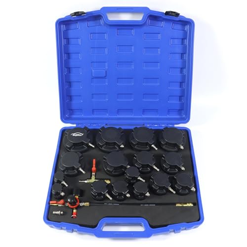 Turbo System Leakage Tester Kit, Turbo Pressure Leakage Tester for Cooling Emissions Exhaust Pipes, 19-Piece Turbo Boost Leak Tester Set with Stepped Adapters 1-1/4” to 4-1/4''