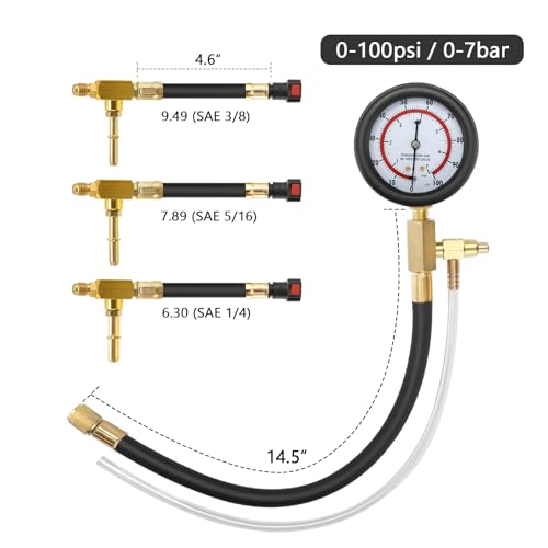BETOOLL Fuel Pressure Test Kit 0-100PSI with 9.49,7.89,6.30 Fuel Line Fittings - size: Fuel Pressure Tester Kit