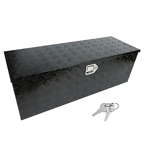 confote 44" Heavy Duty Aluminum Stripes Plated Tool Box Pick Up Truck Bed RV Trailer Toolbox Waterproof Square Storage Organizer with Side Handle, Lock with Keys -44"x 15"x 15"，Black - color: Black, size: 44"x 15"x 15"