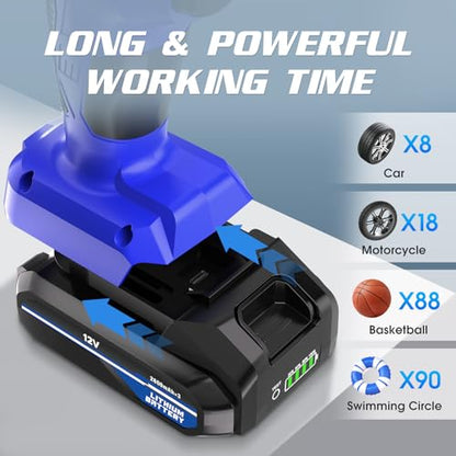 CARSUN Tire Inflator Portable Air Compressor, 150PSI Cordless Tire Pump with DC 12V/Battery Dual Power Supplies, Portable Handheld Air Pump, Digital Pressure Gauge for Car Tires, Bicycles, Balls, Blue