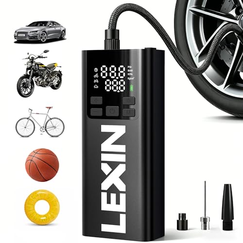 LEXIN P5 Tire Inflator Portable Air Compressor, 150PSI Electric Air Pump for Car Tires, 5000mAh Rechargeable Tire Inflator with Digital Pressure Gauge & Auto Shut-Off for Car, Motorcycle, Bike & Ball - color: P5