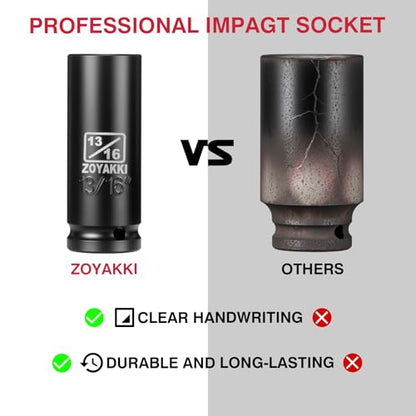 1/2" Drive 13/16" Deep 6 Pt CR-MO SAE Impact Socket for Axle Nuts - size: 13/16"in., style: 1/2" Drive Deep