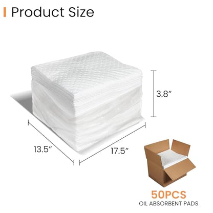 Smaafit Oil-Only Absorbent Pads 17.5" x 13.5" Heavyweight Oil Absorbing Mats, 50pcs White Oil Absorbent Mat Pads for Absorbing Protecting Home Garage Basement, 24oz/Pad
