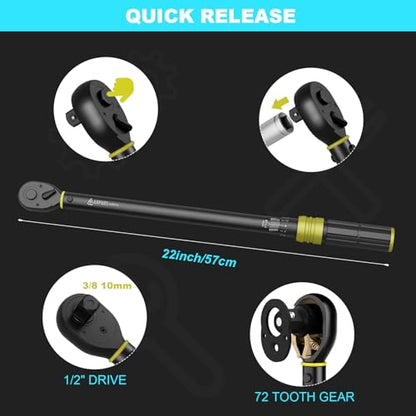 ANPUDS 1/2-Inch Drive Click Torque Wrench, 30-250 Ft-Lb / 40.7-339 Nm | ±3% Accuracy, Heavy Duty, 72-Tooth Dual Direction Reversible Ratchet, Dual Scale, for Car, Truck, SUV, RV, Tractor & Towing - size: 30-250 ft-lb / 40.7-339 Nm