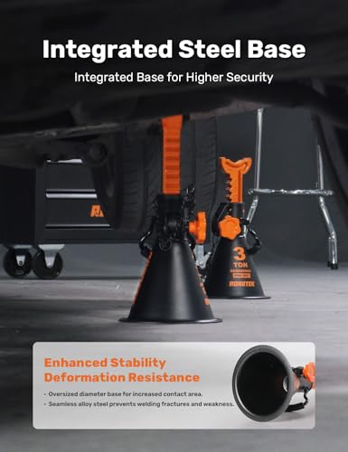 Jack Stands, 3 Ton (6,000 lbs) Heavy Duty Car Jack Stands with Integrated Steel Base and Double Locking, 11-1/4 to 16-9/16 inch Adjustable Height, for SUV, Truck, and Car, 1 Pair - size: 3 Ton | Standard
