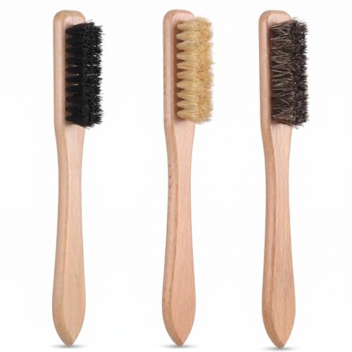 Gjinxi 3pcs Wood Laundry Stain Brush Set Tough Stain Remover Boar Bristle Brushes for Cleaning Clothes Furniture Fabric Leather Sofas Knits Cotton Linens Shoes Car Seats Boots Bags Hat Cashmere Wool