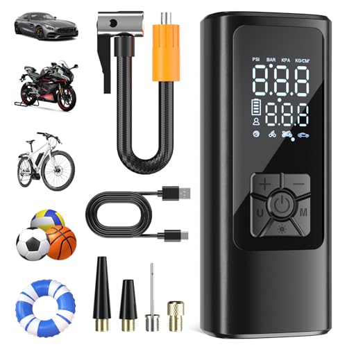 Tire Inflator Portable Air Compressor, Air Pump for Car Tires 150PSI with Digital Pressure Gauge, Auto Shut-Off, 3X Faster Inflation (White) - color: White