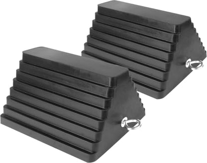 MaxxHaul Rubber Wheel Chock, Large 10" x 8" x 6" Heavy Duty Tire Stop with Non Slip All Weather Grip, Oil Resistant Rubber Block with Steel Eyebolt for Vehicle and Trailer Safety (80681) (Pack of 5) - size: MaxxHaul 80681- 10" x 8" x 6" (Pack of 5)