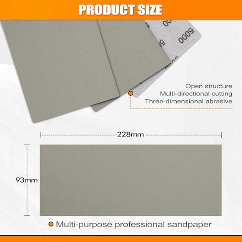 POLIWELL Auto Performance Sandpaper 3 Pack, 3.6 in x 9 in 5000 Grit Clear Coat Polish Sandpaper, Fine Grade Abrasive Sanding Sheet for Wet Polishing Car Detail Scratches, Refined Finishes - style: 5000Girt