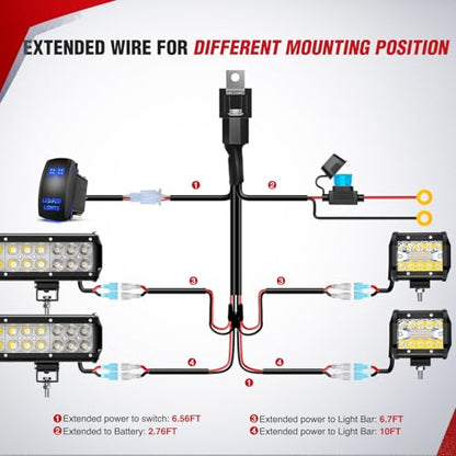 Nilight 16AWG LED POD Lights Wiring Harness Kit 12V On Off 5Pin Rocker Switch Laser Waterproof Toggle Power Relay Blade Fuse for Cars Jeep Boat ATV Trucks - 4 Leads Bule - style: LED Pod Lights Wiring-4 Leads