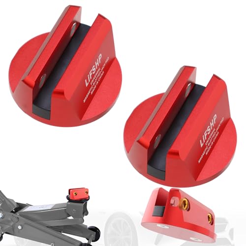 2Pcs Universal Aluminum Grooved Magnetic Jack Pad, Jacking Puck Pinch Weld Frame Rail Adapter, for Car SUV Truck Pickup Sedan MPV Wagon, Change Tire Repair Tires Oil Change Must Have-Red - color: Red-2Pcs