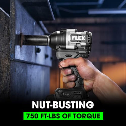FLEX 24V Brushless Cordless 1/2-Inch 750 Ft-Lbs Mid-Torque Impact Wrench Kit with 3.5Ah Stacked Lithium Battery and 160W Fast Charger - FX1451-1F, Grey/Black