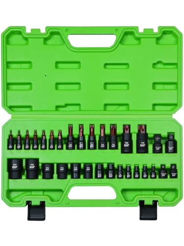 SUNHAMCKP 31 Piece Torx Bit and Socket Set, 14 Star Bits (T8- T70) & 13 E-Torx Sockets (E4-E24) and 4 Impact Socket Adapter, Professional Grade Tool Set for Automotive Mechanic, CR-V & S2 Steel - color: 31 Piece Torx Bit Socket Set