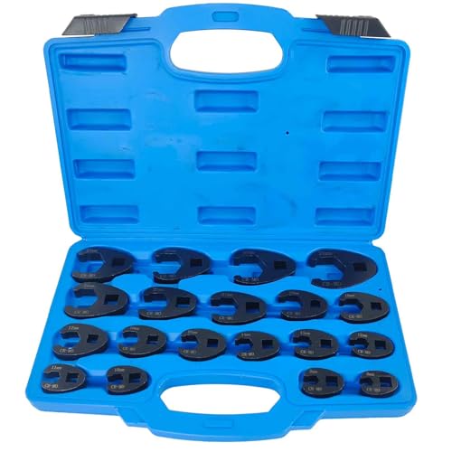 Crowfoot Flare Nut Wrench Set, 19PC Metric Tool 8 to 32 mm Sizes 3/8" & 1/2" Drive for Ratchets & Torque Wrenches(12Pcs for 3/8" drives, 8mm-19mm; 7Pcs for 1/2" drives, 21mm-32mm.