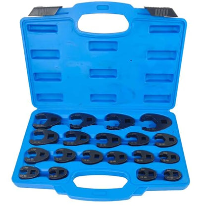 Crowfoot Flare Nut Wrench Set, 19PC Metric Tool 8 to 32 mm Sizes 3/8" & 1/2" Drive for Ratchets & Torque Wrenches(12Pcs for 3/8" drives, 8mm-19mm; 7Pcs for 1/2" drives, 21mm-32mm.