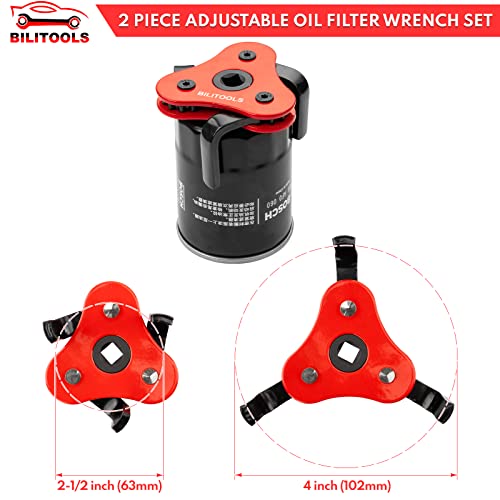BILITOOLS Universal Adjustable 3-Jaw Oil Filter Wrench, 1/2-Inch Drive | Heavy-Duty Oil Filter Removal Tool, Fits 2-1/2 to 5-1/8 Inch Engine Filters for Cars, Trucks and SUVs