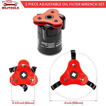 BILITOOLS Universal Adjustable 3-Jaw Oil Filter Wrench, 1/2-Inch Drive | Heavy-Duty Oil Filter Removal Tool, Fits 2-1/2 to 5-1/8 Inch Engine Filters for Cars, Trucks and SUVs
