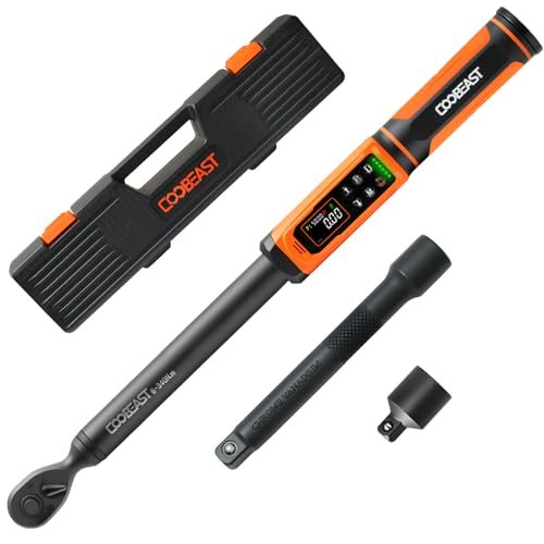 Coobeast Digital Torque Wrench 1/2 Drive, Adjustable Electric Torque Wrench Tool Set, Preset Value(3.76-250.8 Ft.lbs./5.1-340Nm), Buzzer and LED Alert, Adapter&Extension Bar for Bike Motorcycle(Black) - color: Black, size: 1/2-inch(3.76-250.8 Ft.lbs./5.1-
