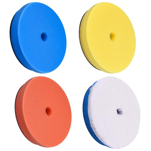 SIQUK 4 Pieces Buffing Polishing Pads 5 Inch Orbital Buffer Pads Hook and Loop Buffing Pads Polisher Pads Car Buffing Foam Pad for Compounding, Polishing and Waxing - size: 5 Inch