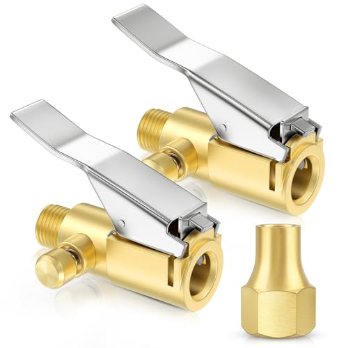LUMITECO Heavy Duty Locking Tire Chuck Set, 1/4" Female NPT Screw On Air Chuck w/Tire Inflator Nozzle & Pressure Release Button, Quick Connect Tire Inflator Clip Adapter for Air Compressor Guage Pump - size: Thread Type+1/4'' FNPT
