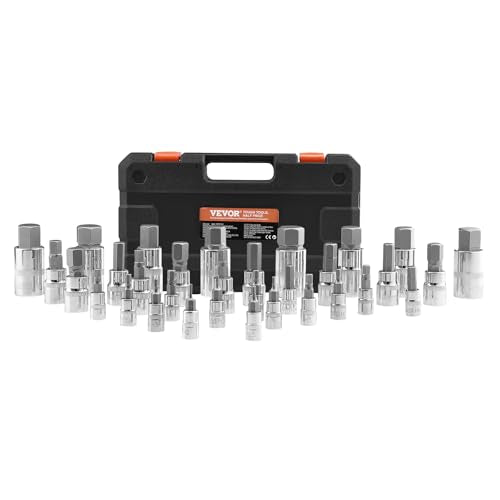 VEVOR Hex Bit Socket Set, 32-Piece, S2 Alloy Steel and Cr-V Steel, Standard SAE and Metric, 1/4 in, 3/8 in, and 1/2 in Drives, with Enhanced Storage Case, Allen Socket Set for Mechanics, Auto Repair - style: 32 PCS Hex