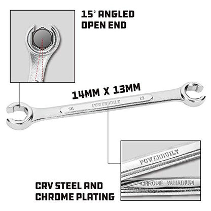 Powerbuilt 13 MM x 14 MM Metric Flare Nut Wrench, 6 Point Double Ppen Ends, For hose and brass fittings, For Brake Line Wrench, Chrome-Vanadium made - 644038 - style: 13mm x 14mm