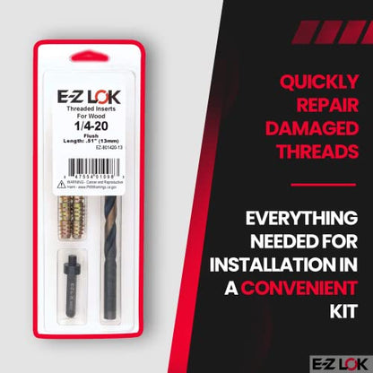 E-Z LOK E-Z Hex Thread Repair Kit for Soft Wood Flush Threaded Inserts 1/4-20 x 13mm, Drill, Installation Tool - size: 1/4-20 x 13mm, style: Flush