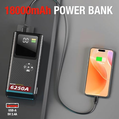 6250A Jump Starter with Air Compressor, Car Battery Jump Starter with Boost for Up to 9L Gas / 7L Diesel, 150PSI Tire Inflator with Auto Shutoff, Smart LED Screen, Portable Jump Box, 48-Month Standby