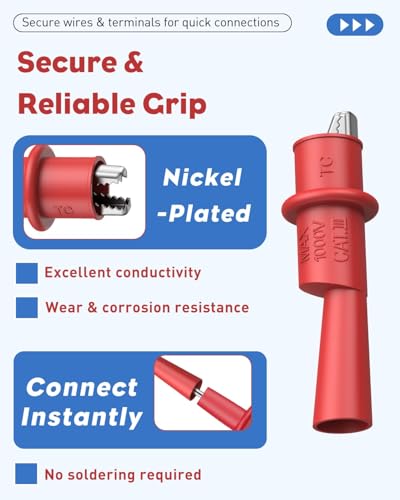 Vibit 6 Pcs Multimeter Alligator Clips Electrical Fluke Alligator Clips | for 2 mm Fluke Test Leads & Probes, Heavy Duty, 6 Pack Crocodile Clips, 2mm Banana Plug Compatible, for Fluke Multimeter Osci - style: 6 Pcs-10A