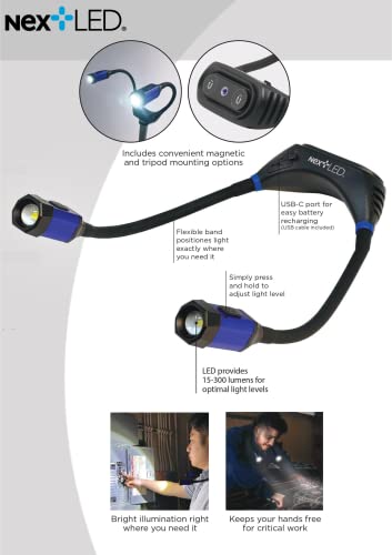NextLED Hands-Free Work Light Combo: NT-6633 Rechargeable LED Neck Light & Flexible Shaft Magnetic LED Flashlight and Pickup Tool