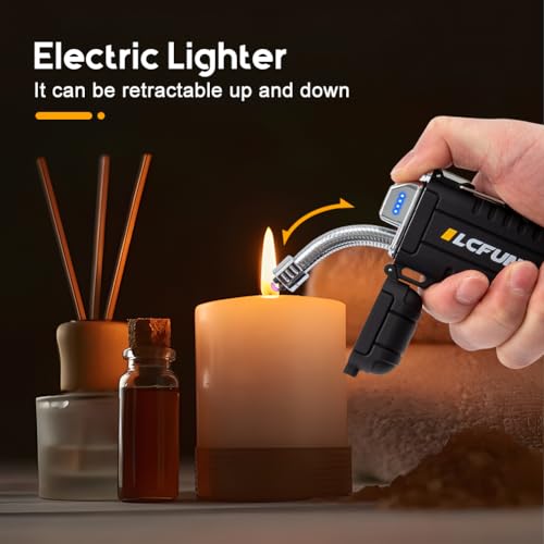 LcFun Electric Dual Arc Lighter USB Rechargeable, Windproof Plasma Lighters with LED Battery Indicator, Waterproof Flashlight Lighter with Whistle Lanyard for Camping, Survival Gear - color: Black Pro