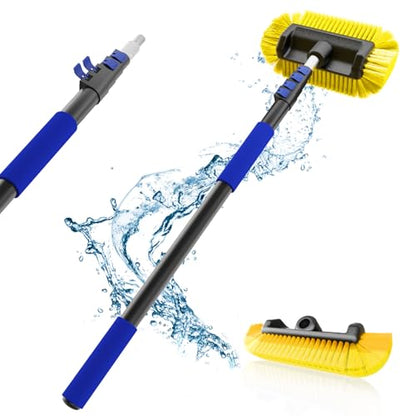 26Ft Reach Car Wash Brush with Long Handle, Car Cleaning Brush 12-Inch Soft Bristles, 5-20Foot Aluminium Telescoping Pole for Scratch-Free Cleaning RV, Car, Boats, Truck, Floors, Solar Panels - size: 20FT