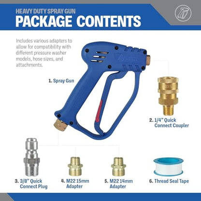 Essential Washer Short Pressure Washer Gun with Brass Quick Connect & M22 Adaptors Compatible with Foam Cannon | High Pressure Water 4000 PSI - style: Brass Non Swivel Gun
