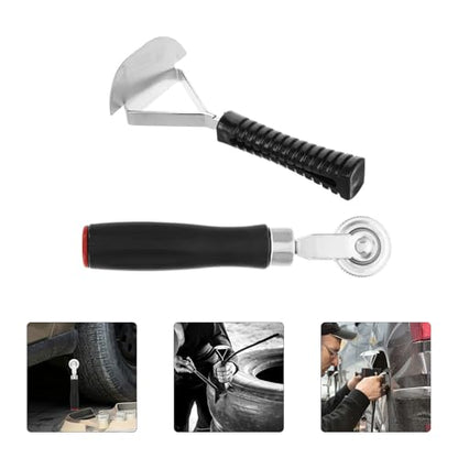 2pcs Tire Patch Repair Tools Kit with Sturdy Plastic and Metal Roller Scraper for Car and Truck Tires