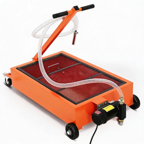 17 Gal Oil Drain Pan with 8ft Hose High-Flow Electric Pump | with Electric Pump, Wheels & Folding Handle, Oil Drain Tank for Cars, SUVs, Trucks, Buses, RVs - color: Orange, size: 17 Gal with Electric Pump