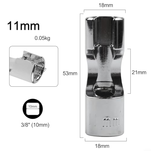 Diesel Injector Line Socket Set, Line Removal Tool 3/8 Drive, Chrome Vanadium Steel Open End Wrench for Auto Oxygen Sensor, 10-19mm(11mm) - color: 11mm