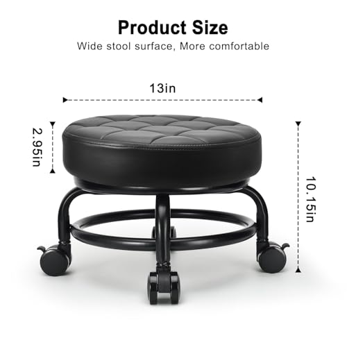 Low Roller Seat Low Height Rolling Stool PU Leather Rolling Stool, Modern Rolling Chair for Home Office Garage Shop