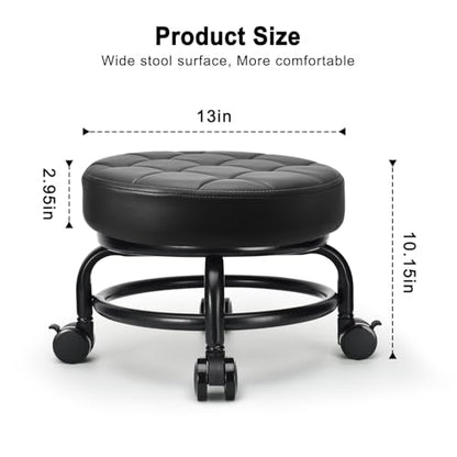 Low Roller Seat Low Height Rolling Stool PU Leather Rolling Stool, Modern Rolling Chair for Home Office Garage Shop