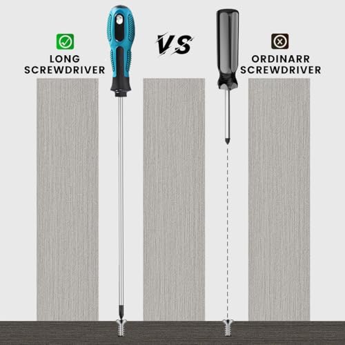 Extra Long Phillips & Flat Screwdriver Set 300mm, Fixinus 12-Inch Long Flat Blade & Cross-Head Design, 6mm Tip Magnetic Screwdriver with Rubber Handle - color: Black & Green