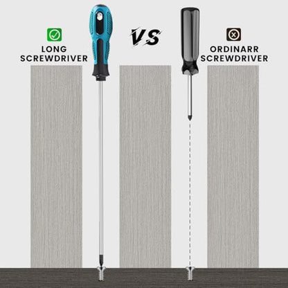 Extra Long Phillips & Flat Screwdriver Set 300mm, Fixinus 12-Inch Long Flat Blade & Cross-Head Design, 6mm Tip Magnetic Screwdriver with Rubber Handle - color: Black & Green